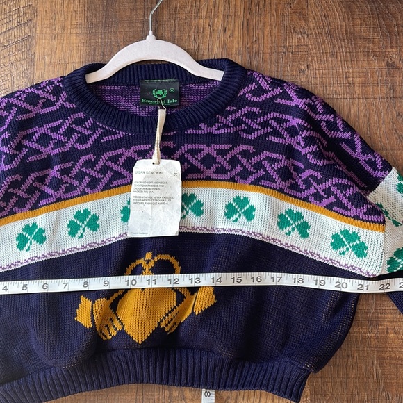 Emerald Isle Crew Neck Sweater M Blue Shamrock Knit Irish Claddagh St Patrick's - Picture 8 of 9
